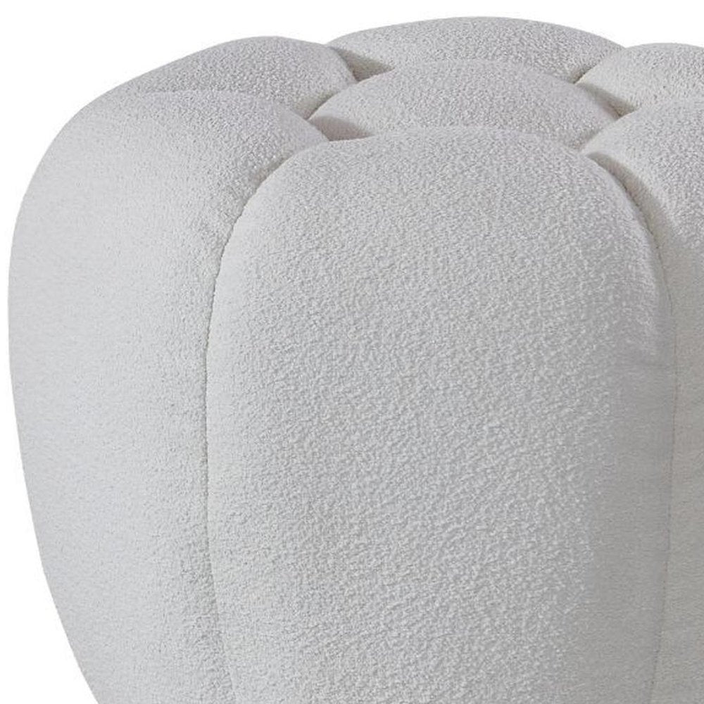 White Tufted Boucle Round Ottoman - 19-inch