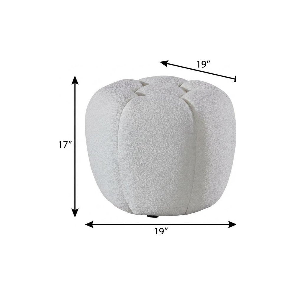 White Tufted Boucle Round Ottoman - 19-inch