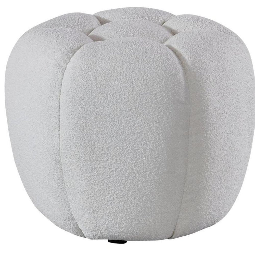 White Tufted Boucle Round Ottoman - 19-inch