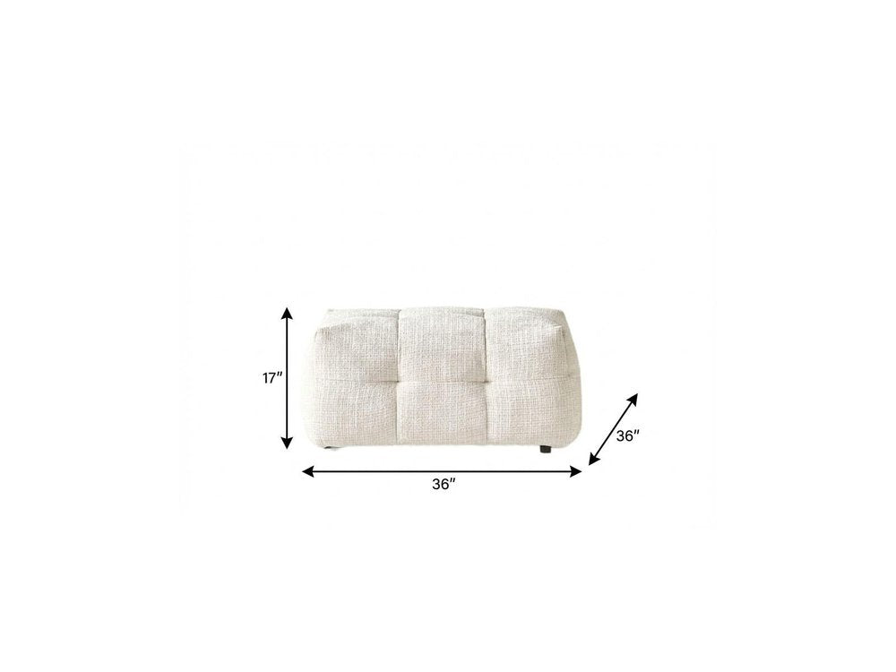 Beige and Black Chenille Tufted Pouf Ottoman - 36-inch