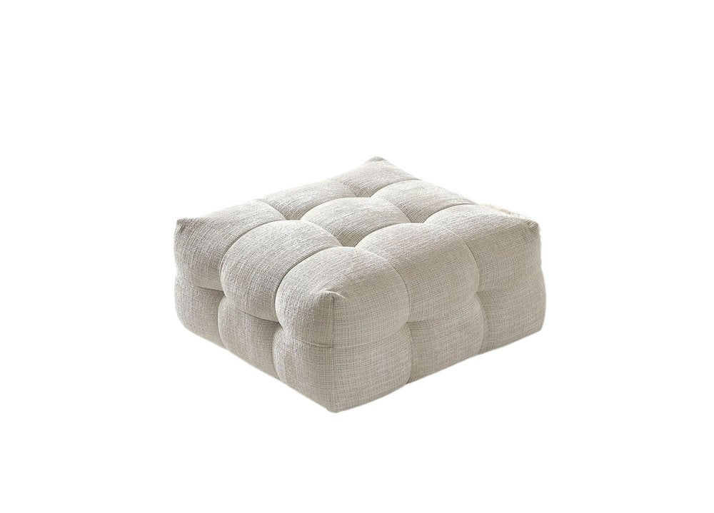 Beige and Black Chenille Tufted Pouf Ottoman - 36-inch