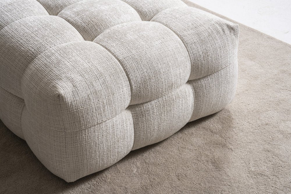 Beige and Black Chenille Tufted Pouf Ottoman - 36-inch