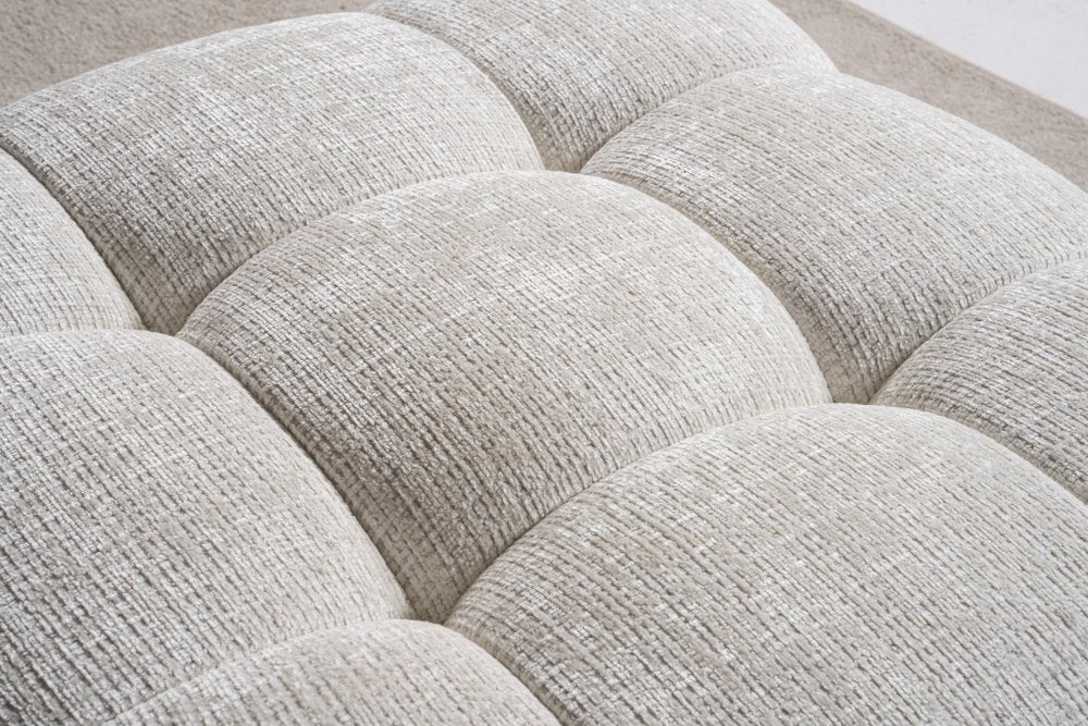Beige and Black Chenille Tufted Pouf Ottoman - 36-inch