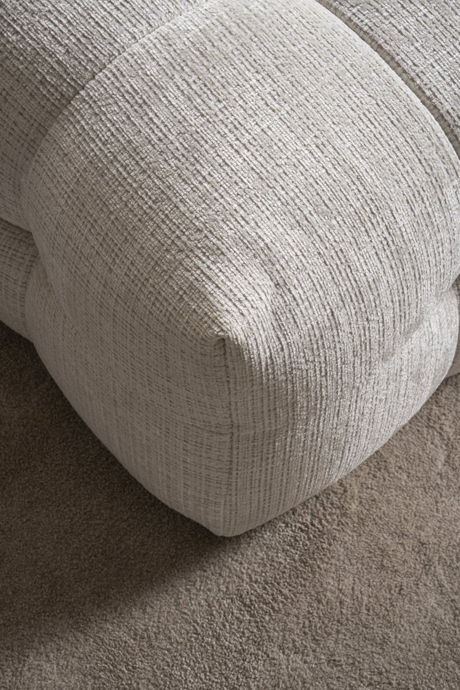 Beige and Black Chenille Tufted Pouf Ottoman - 36-inch