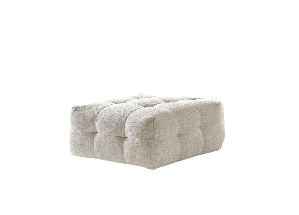 Beige and Black Chenille Tufted Pouf Ottoman - 36-inch