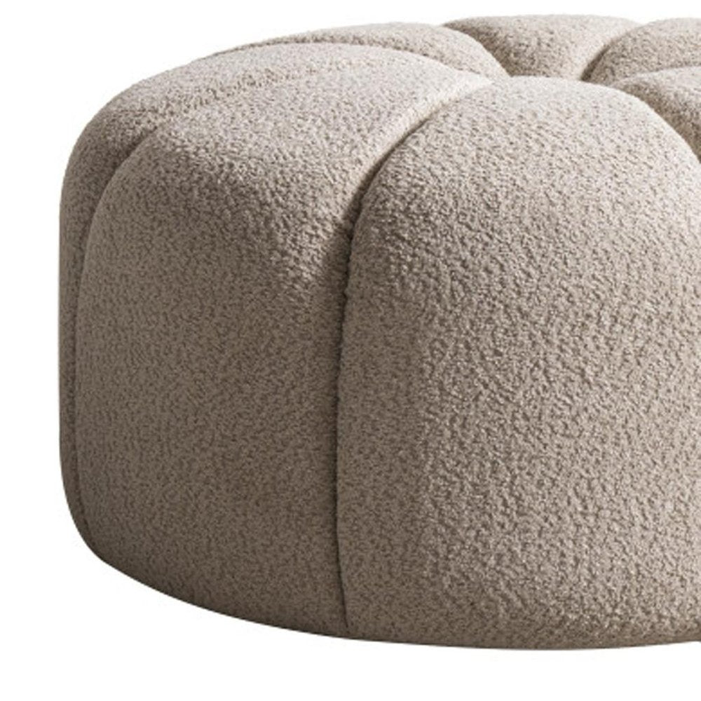 Taupe Tufted Boucle Tufted Round Ottoman - 32-inch