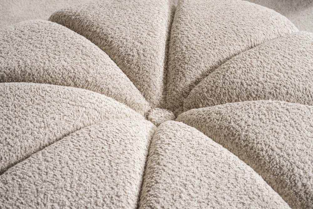 Taupe Tufted Boucle Tufted Round Ottoman - 32-inch
