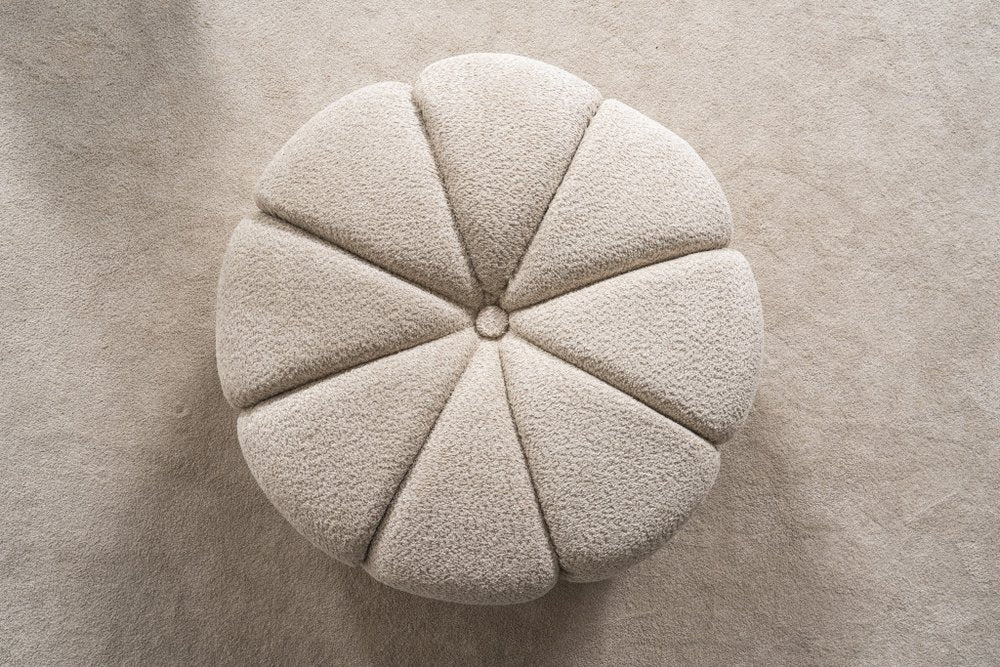 Taupe Tufted Boucle Tufted Round Ottoman - 32-inch