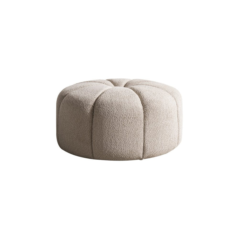 Taupe Tufted Boucle Tufted Round Ottoman - 32-inch