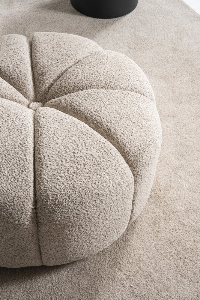 Taupe Tufted Boucle Tufted Round Ottoman - 32-inch
