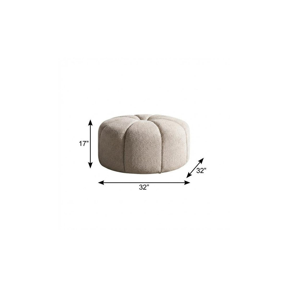 Taupe Tufted Boucle Tufted Round Ottoman - 32-inch