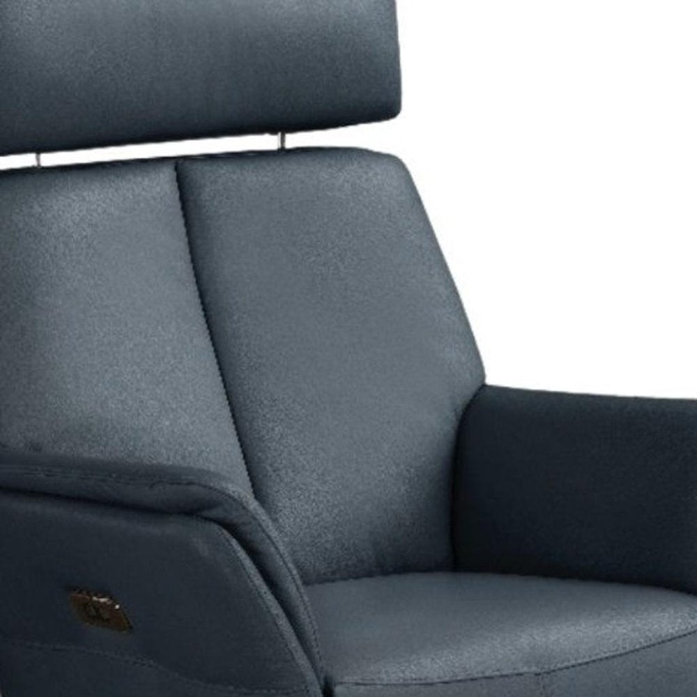 Blue Genuine Leather Power Swivel Recliner - 28-inch