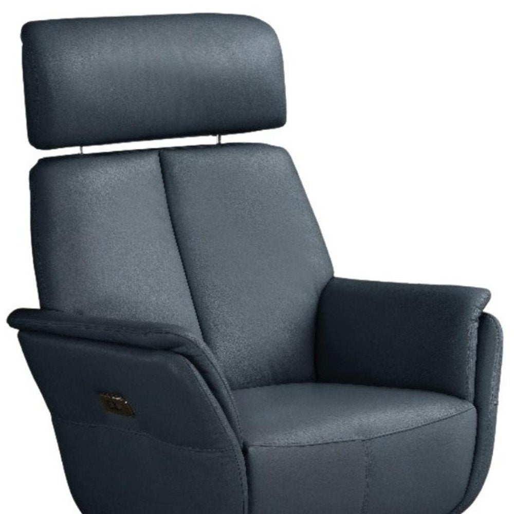 Blue Genuine Leather Power Swivel Recliner - 28-inch