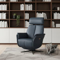 Blue Genuine Leather Power Swivel Recliner - 28-inch