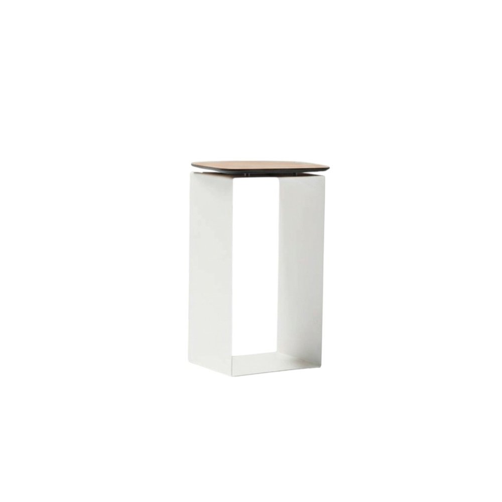 White and Brown Aluminum and Heavy Duty Resin Outdoor Side Table - 12-inch