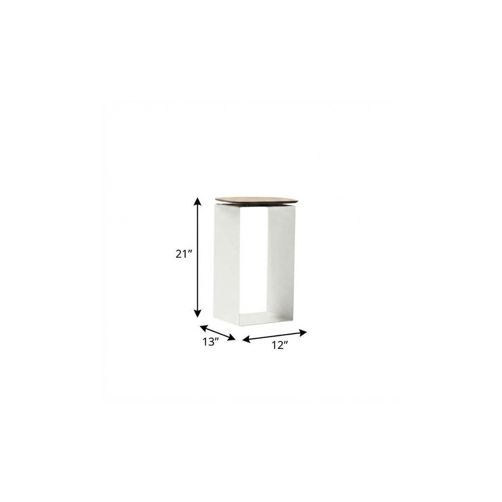 White and Brown Aluminum and Heavy Duty Resin Outdoor Side Table - 12-inch