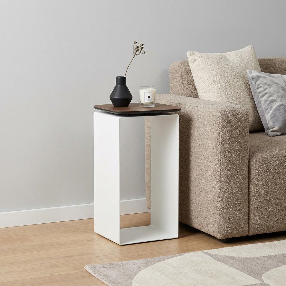 White and Brown Aluminum and Heavy Duty Resin Outdoor Side Table - 12-inch