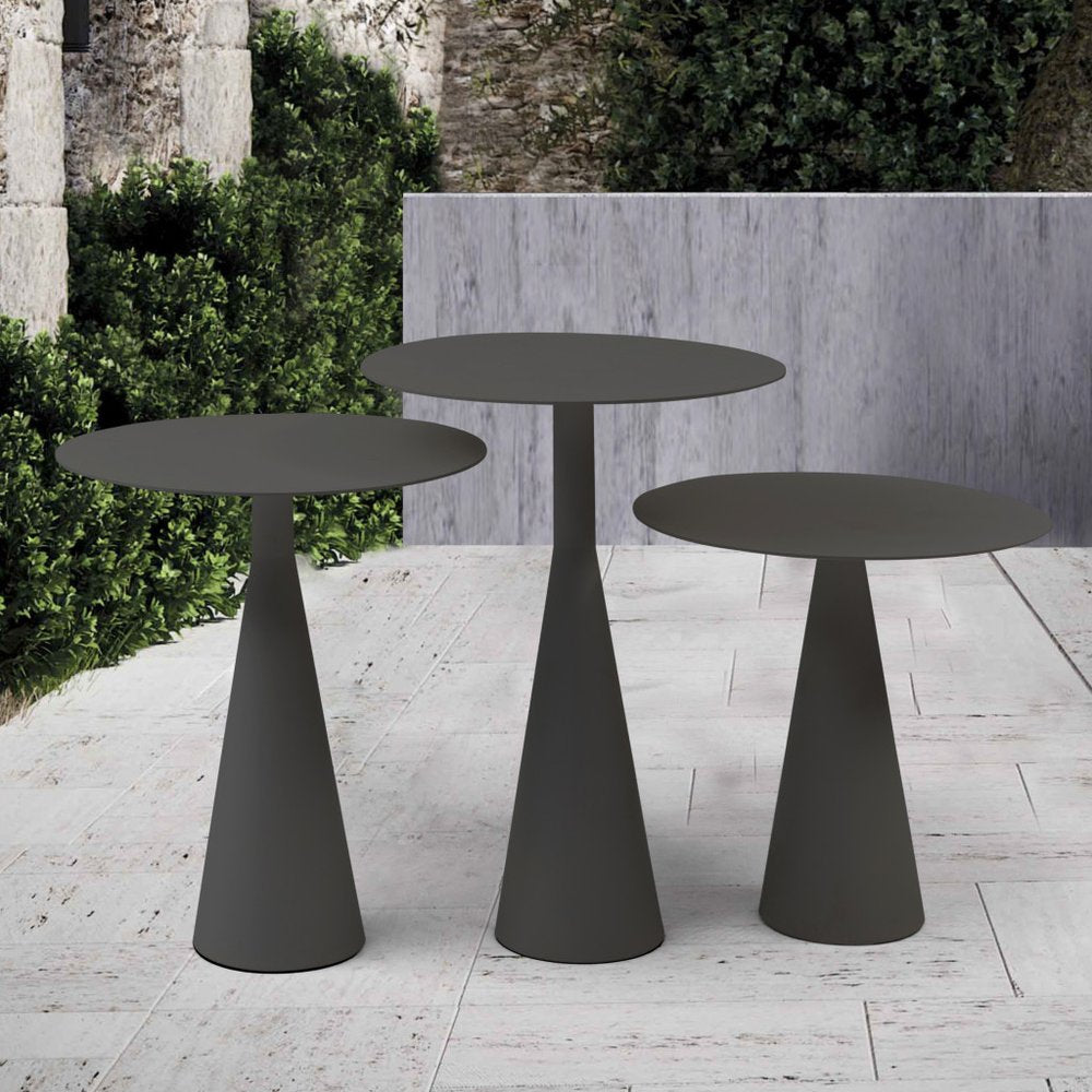 Dark Gray Aluminum Round Outdoor Side Table - 20-inch