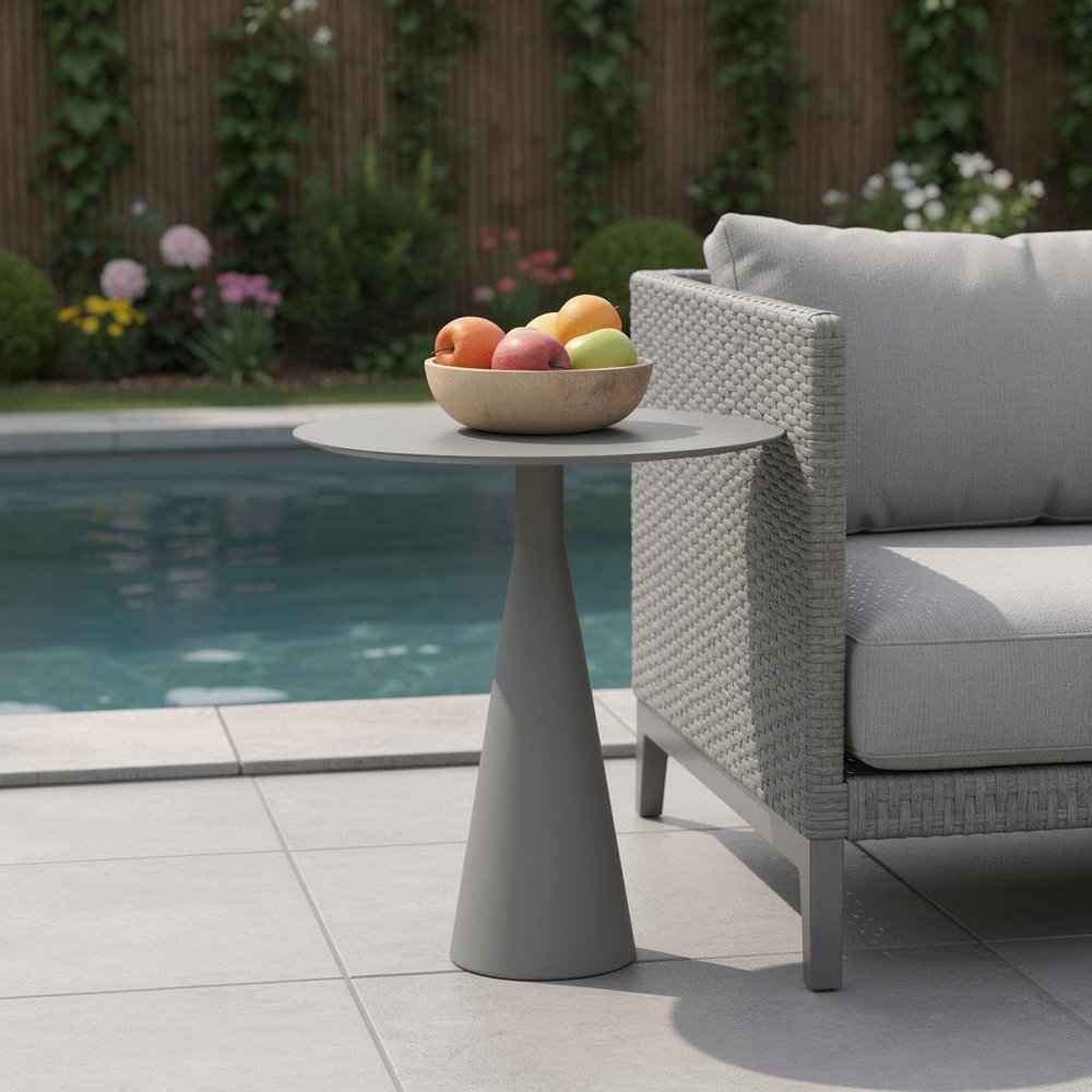 Dark Gray Aluminum Round Outdoor Side Table - 20-inch