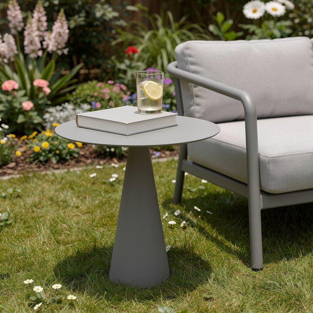 Dark Gray Aluminum Round Outdoor Side Table - 20-inch