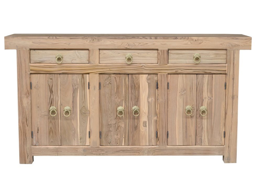 Brown Solid Wood Paneled Three Drawer Sideboard with Six Doors - 72-inch