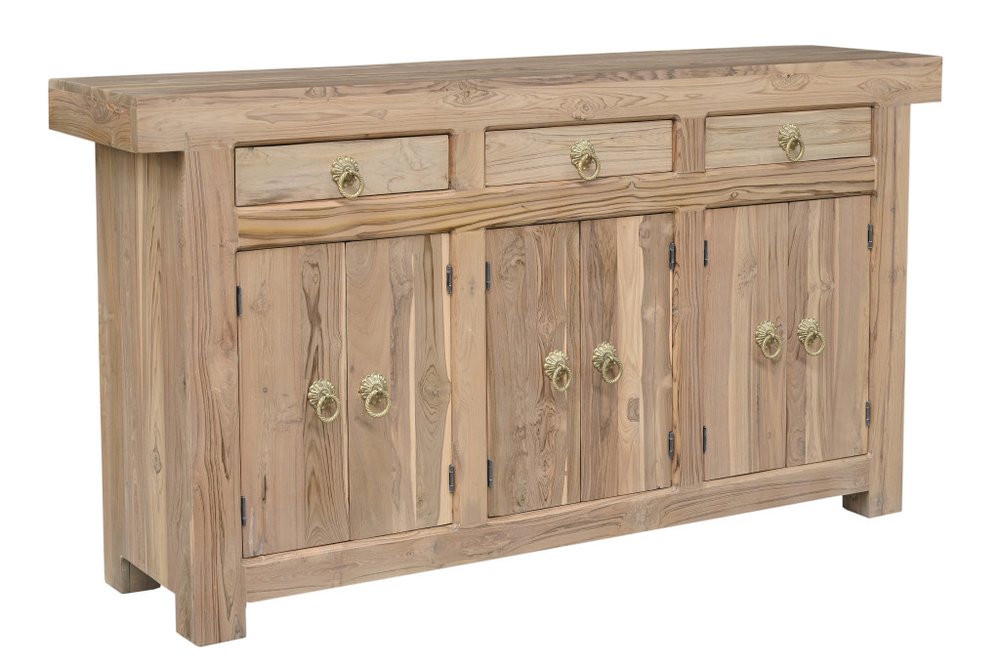 Brown Solid Wood Paneled Three Drawer Sideboard with Six Doors - 72-inch