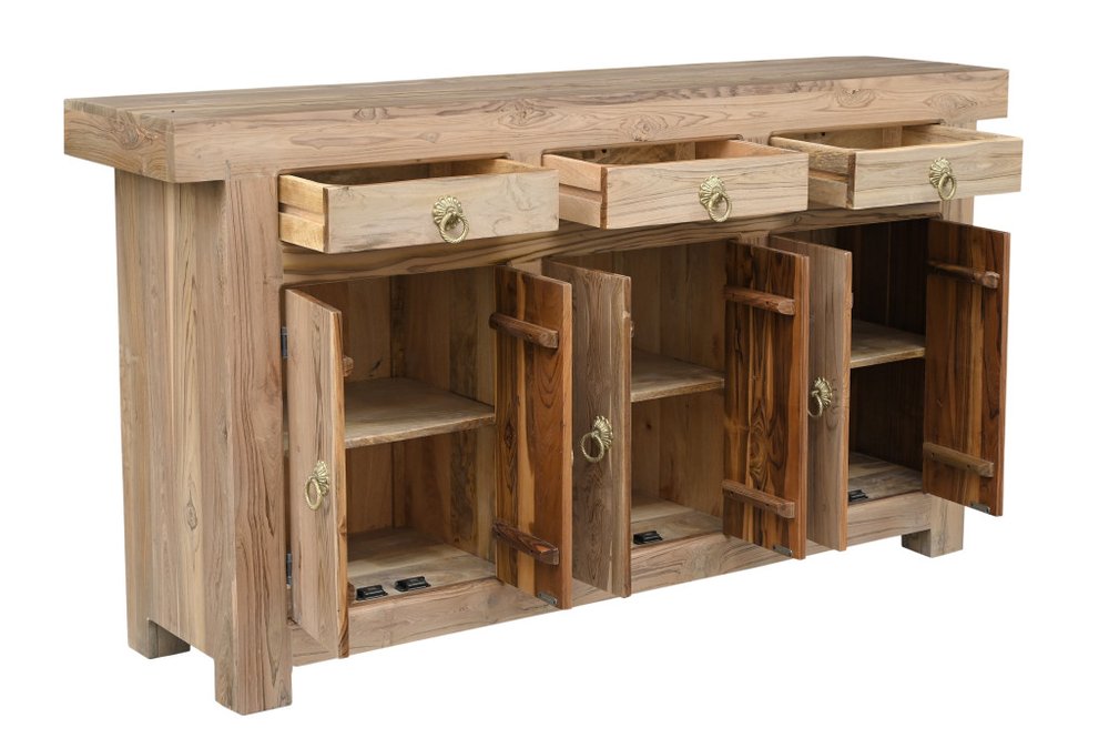 Brown Solid Wood Paneled Three Drawer Sideboard with Six Doors - 72-inch