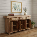 Brown Solid Wood Paneled Three Drawer Sideboard with Six Doors - 72-inch