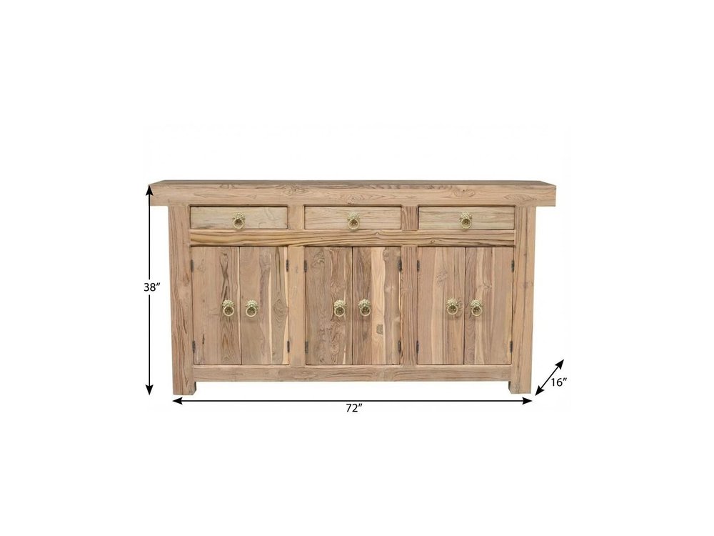 Brown Solid Wood Paneled Three Drawer Sideboard with Six Doors - 72-inch