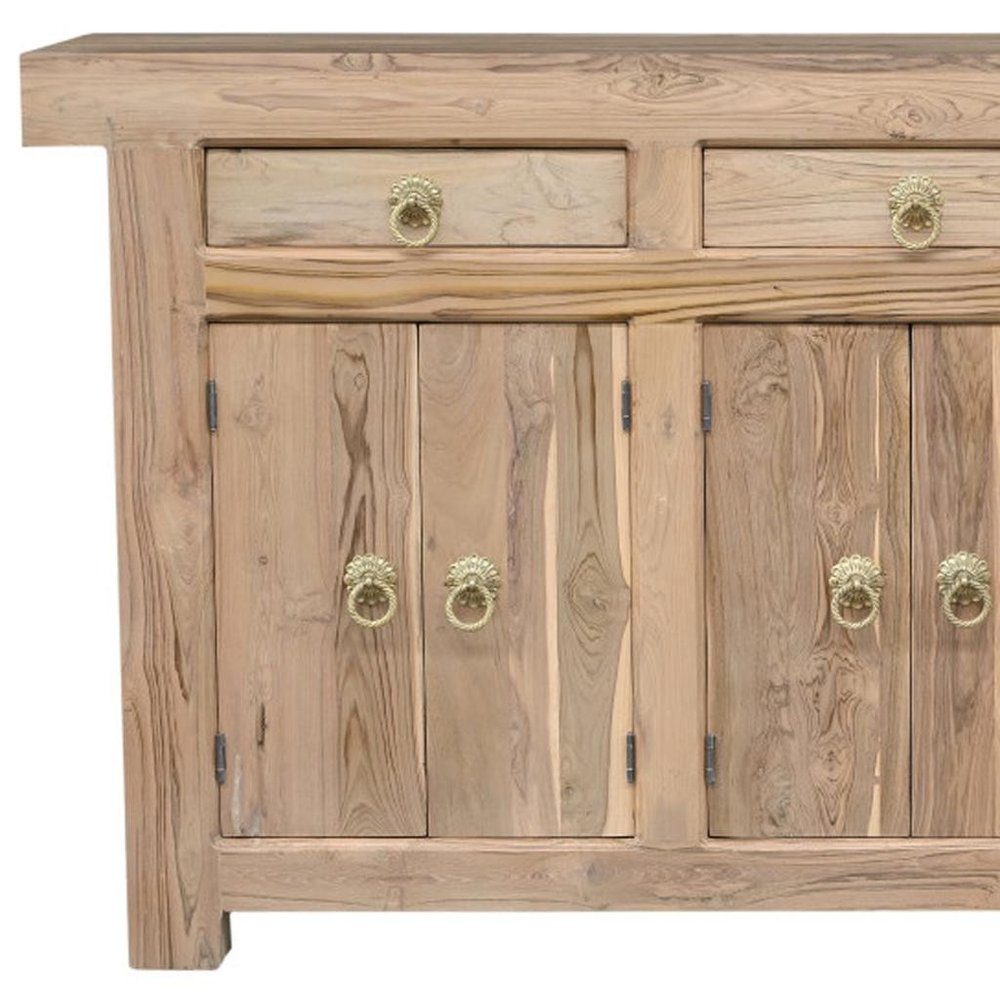 Brown Solid Wood Paneled Three Drawer Sideboard with Six Doors - 72-inch