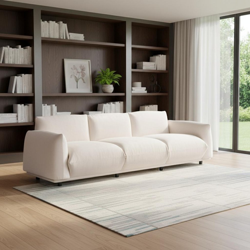 White Velvet Sofa - 98-inch