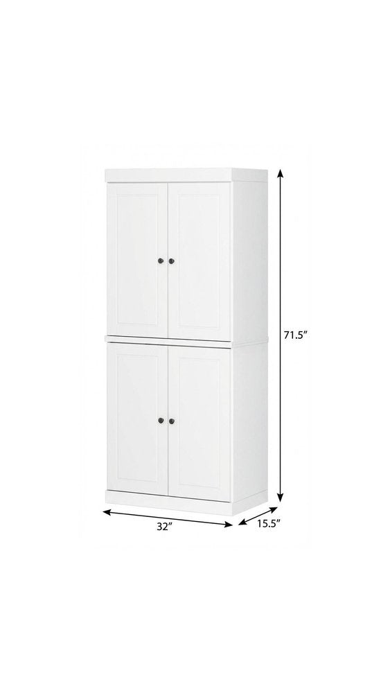 White Solid Wood Four Door Pantry or Storage Closet - 72-inch
