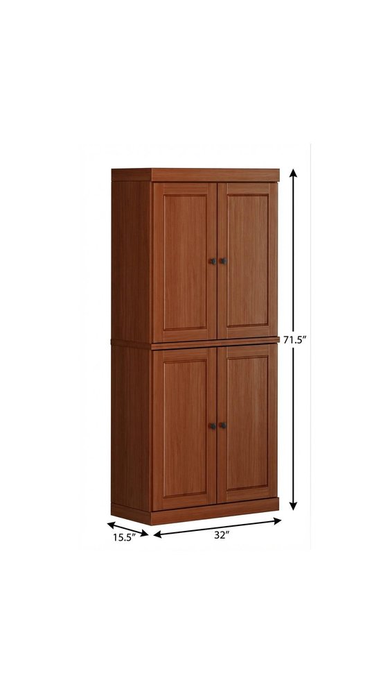 White Solid Wood Four Door Pantry or Storage Closet - 72-inch