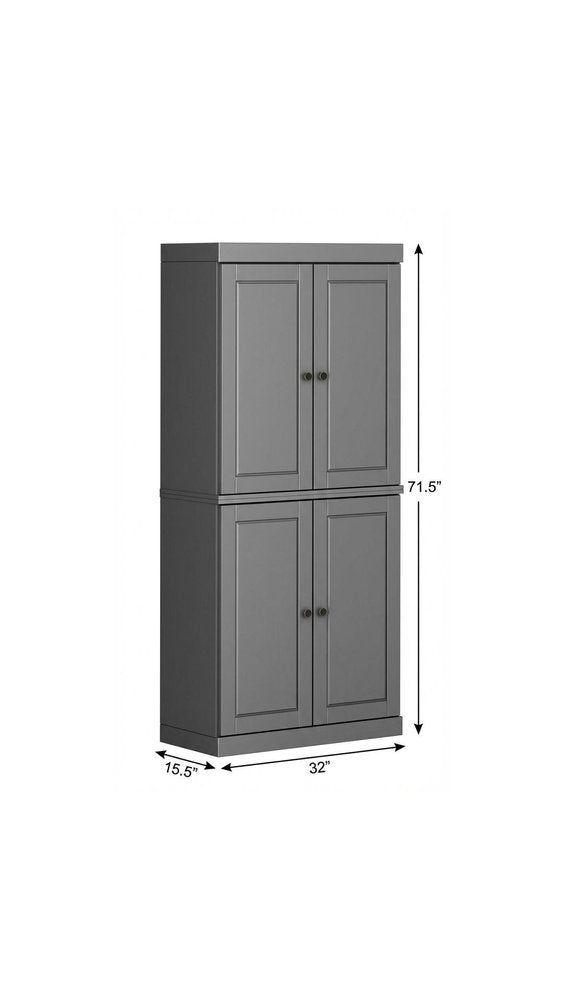 White Solid Wood Four Door Pantry or Storage Closet - 72-inch