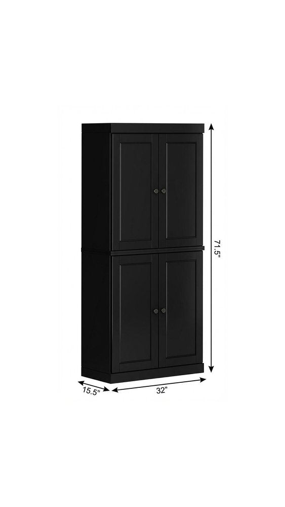 White Solid Wood Four Door Pantry or Storage Closet - 72-inch