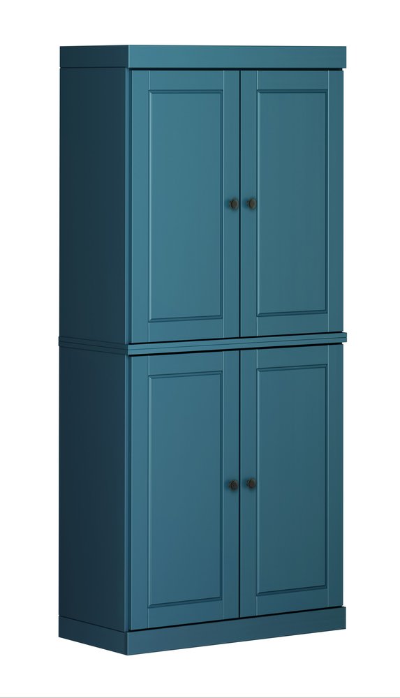 Teal Blue Solid Wood Four Door Pantry or Storage Closet - 72-inch