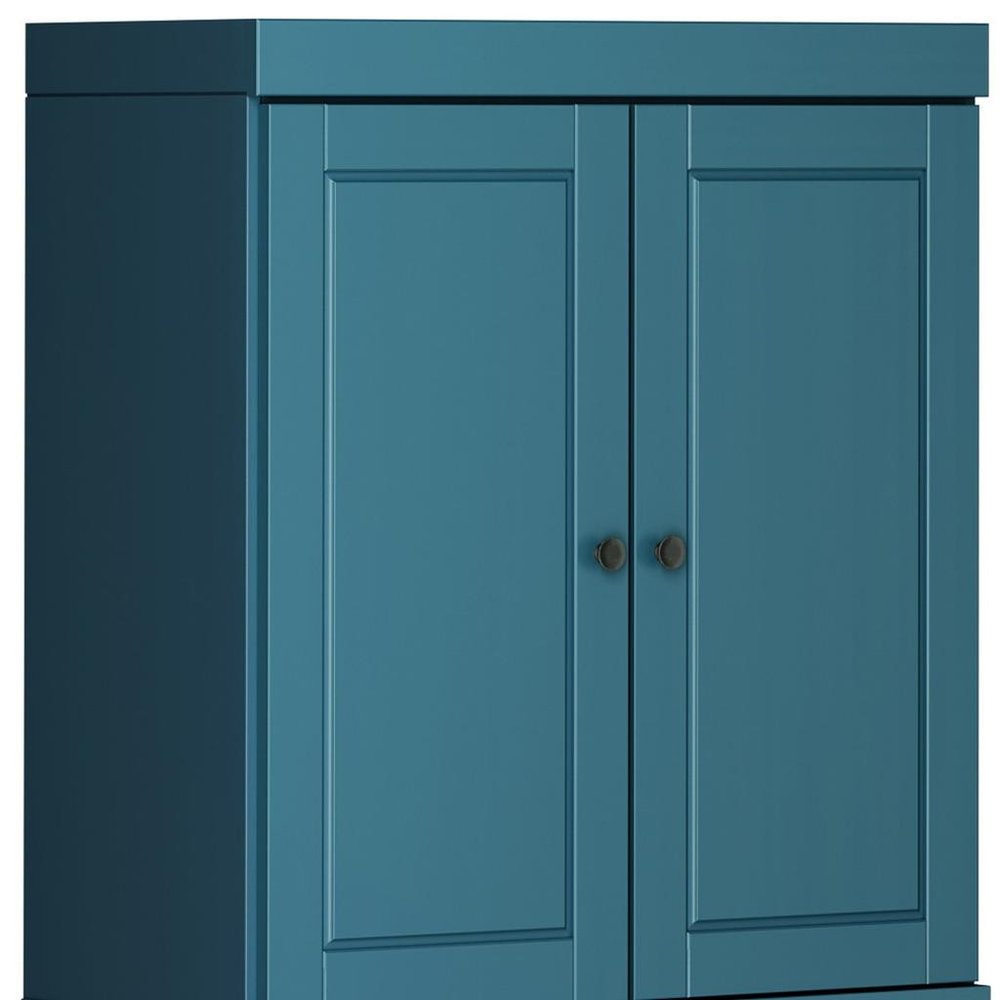 Teal Blue Solid Wood Four Door Pantry or Storage Closet - 72-inch
