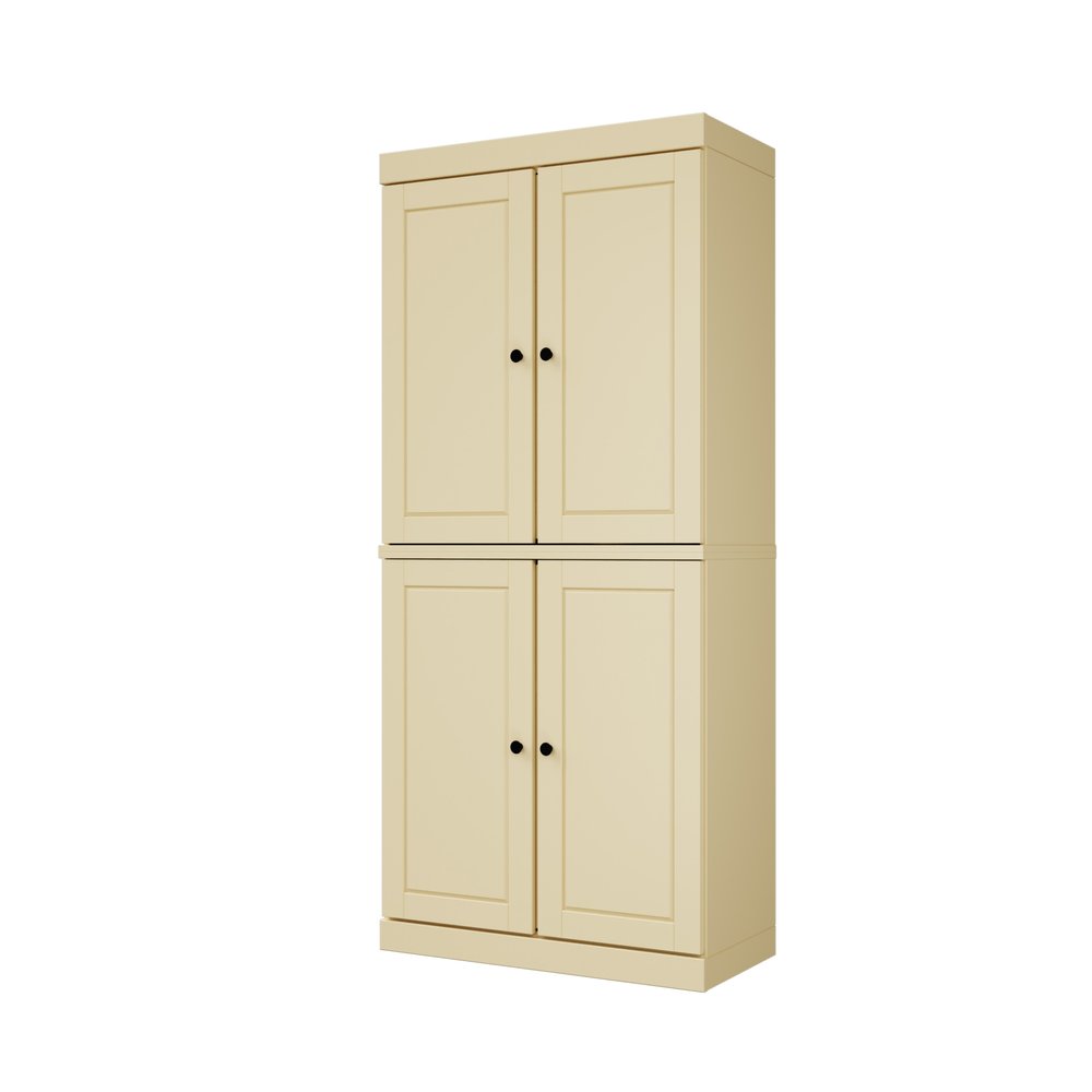 Yellow Solid Wood Four Door Pantry or Storage Closet - 72-inch