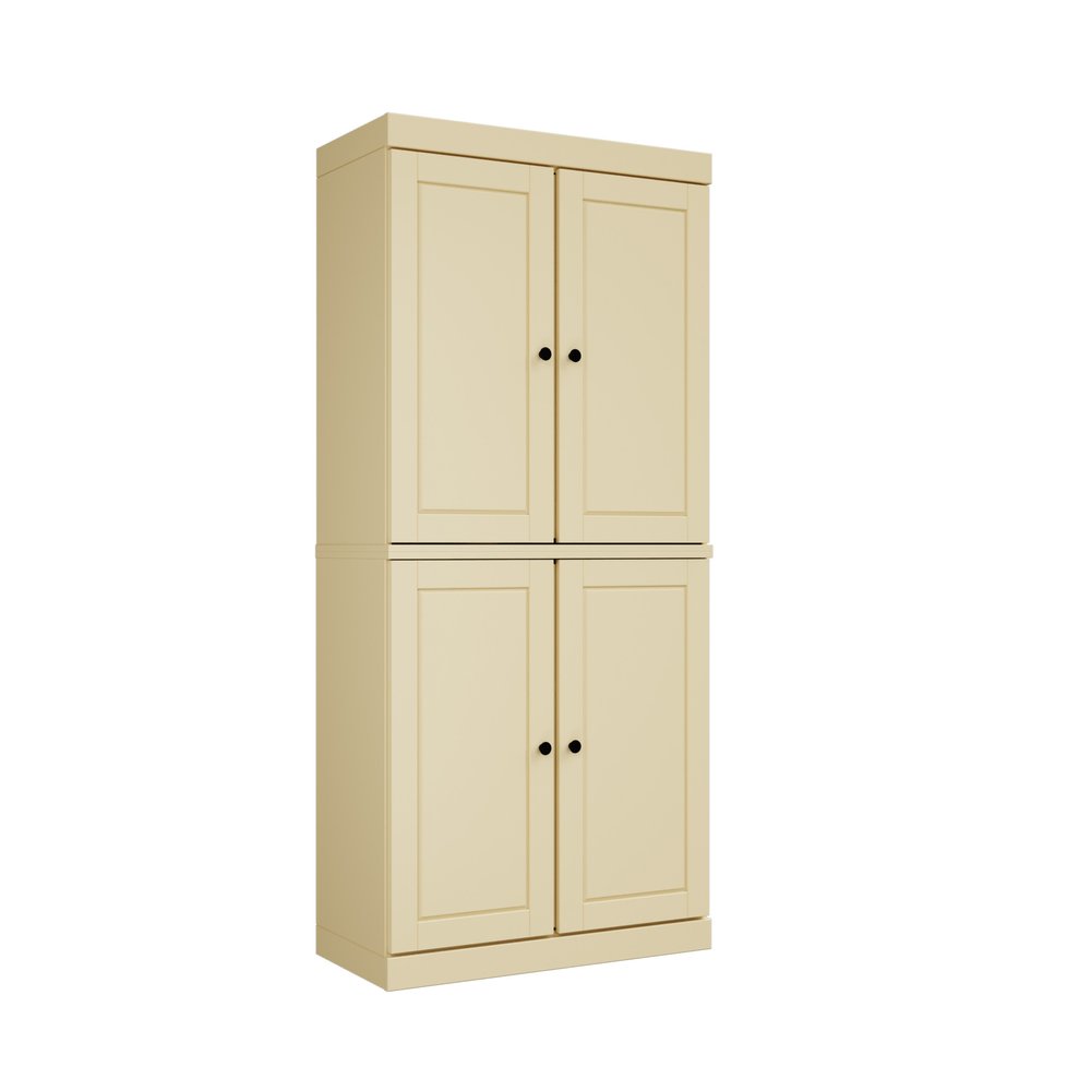 Yellow Solid Wood Four Door Pantry or Storage Closet - 72-inch
