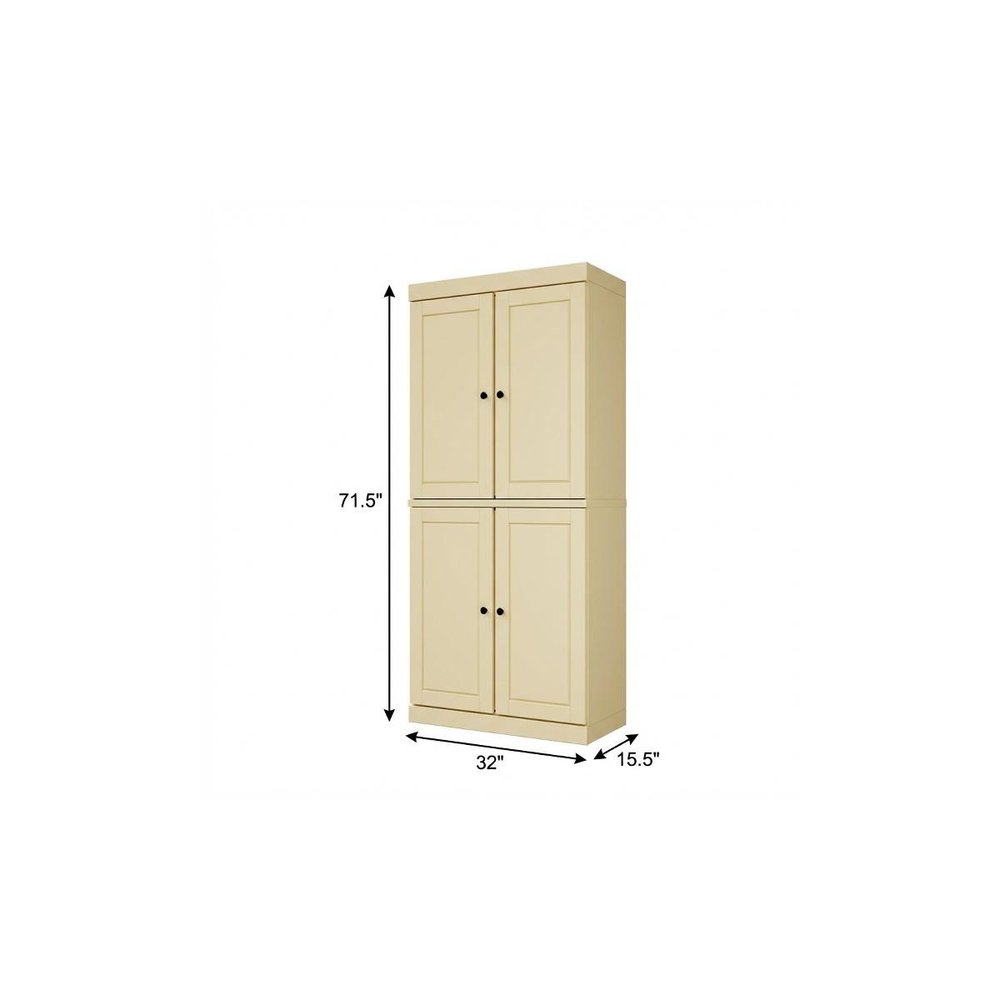 Yellow Solid Wood Four Door Pantry or Storage Closet - 72-inch