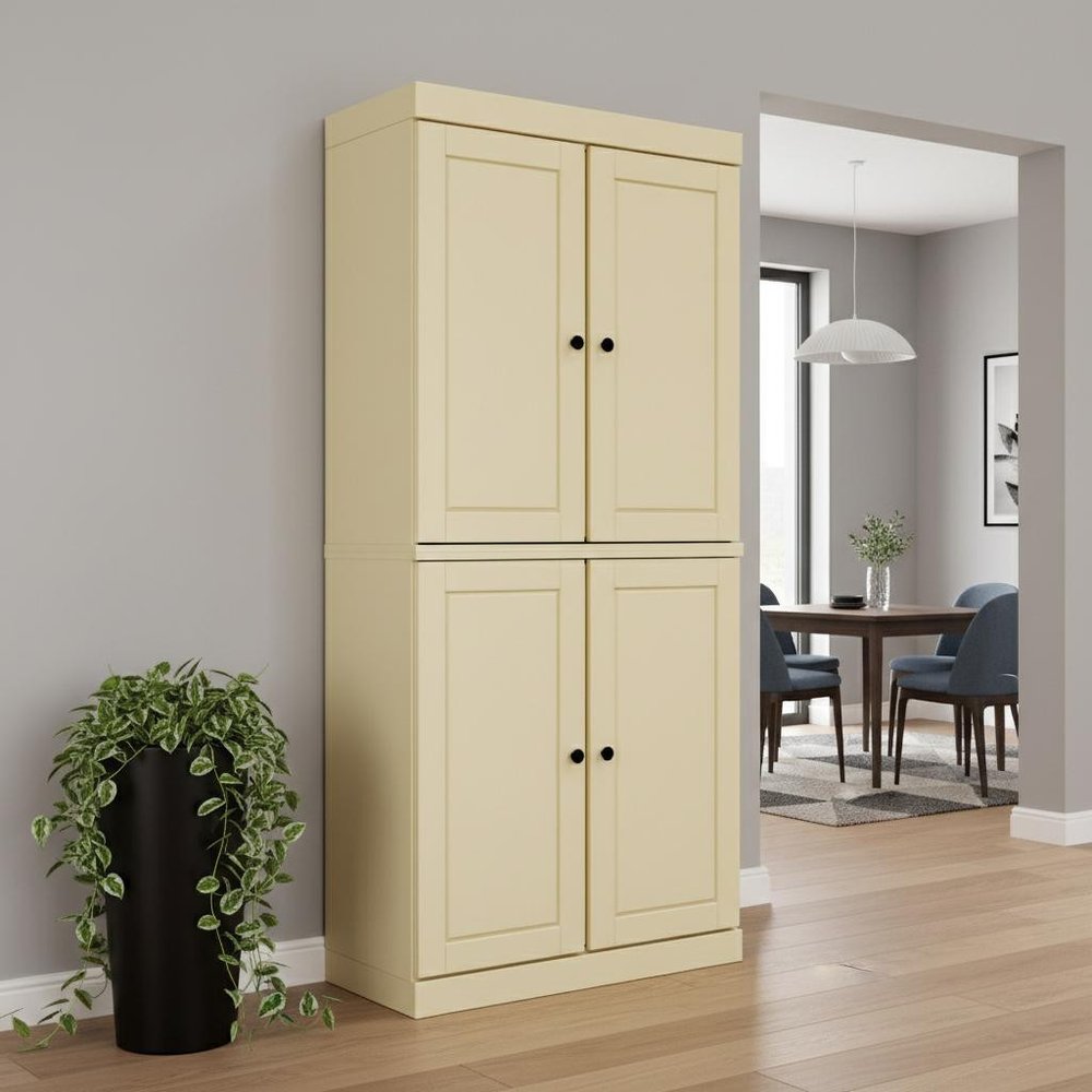 Yellow Solid Wood Four Door Pantry or Storage Closet - 72-inch