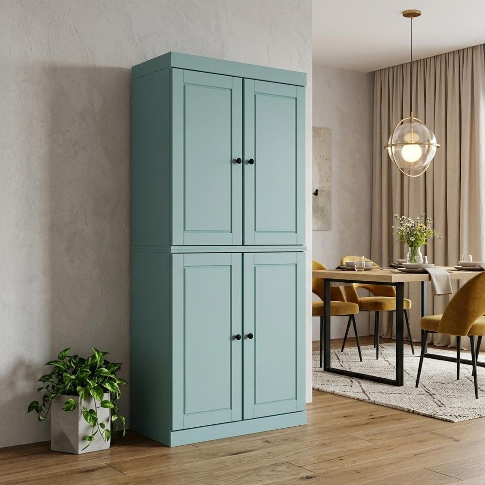 Yellow Solid Wood Four Door Pantry or Storage Closet - 72-inch
