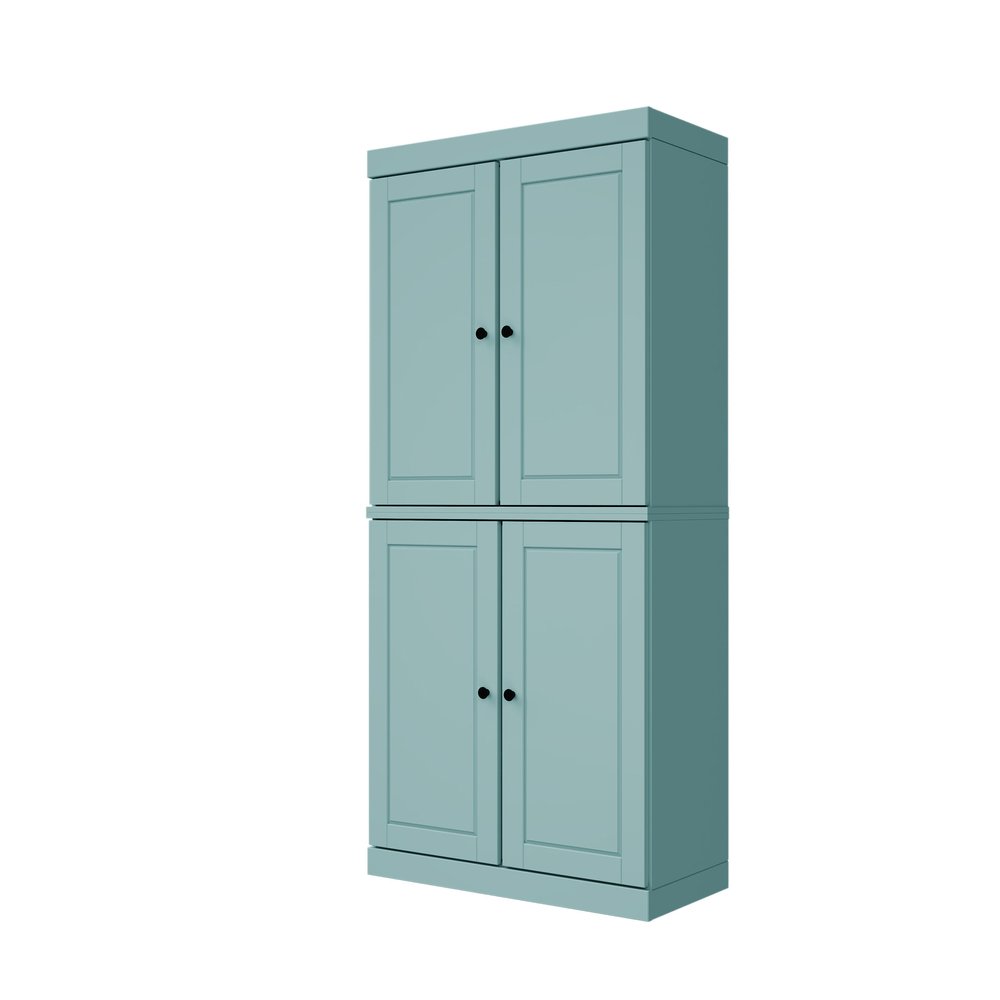 Yellow Solid Wood Four Door Pantry or Storage Closet - 72-inch