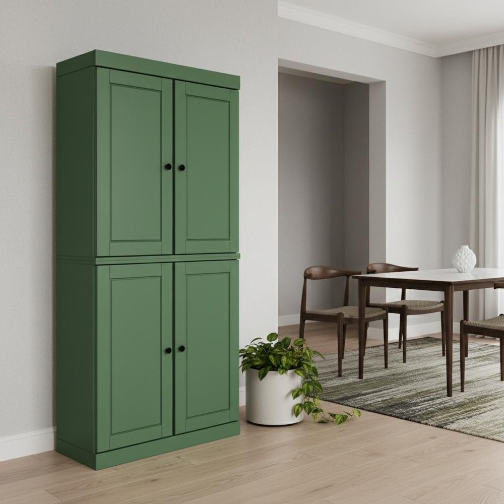 Yellow Solid Wood Four Door Pantry or Storage Closet - 72-inch