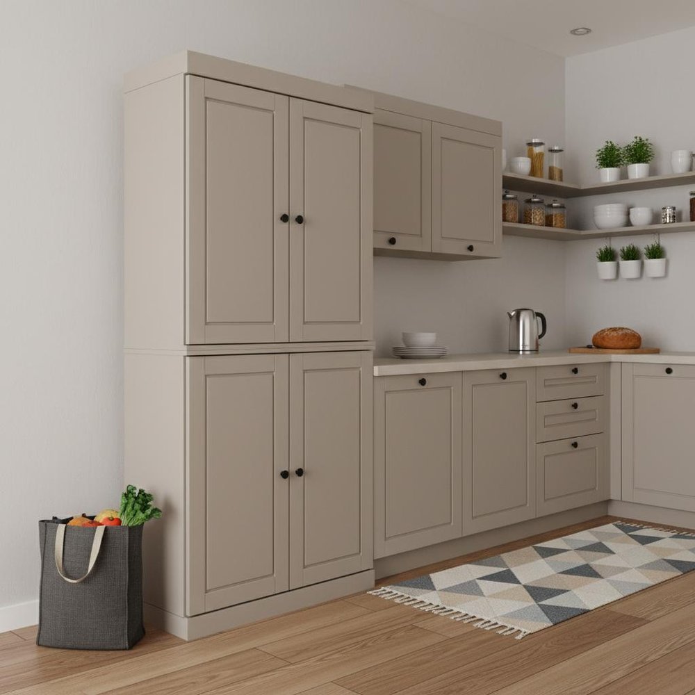Yellow Solid Wood Four Door Pantry or Storage Closet - 72-inch