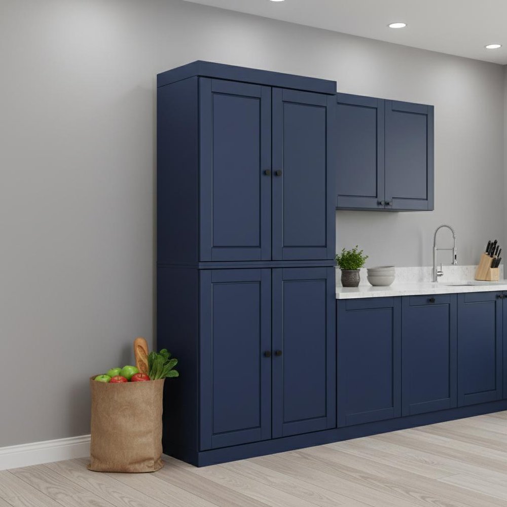 Yellow Solid Wood Four Door Pantry or Storage Closet - 72-inch