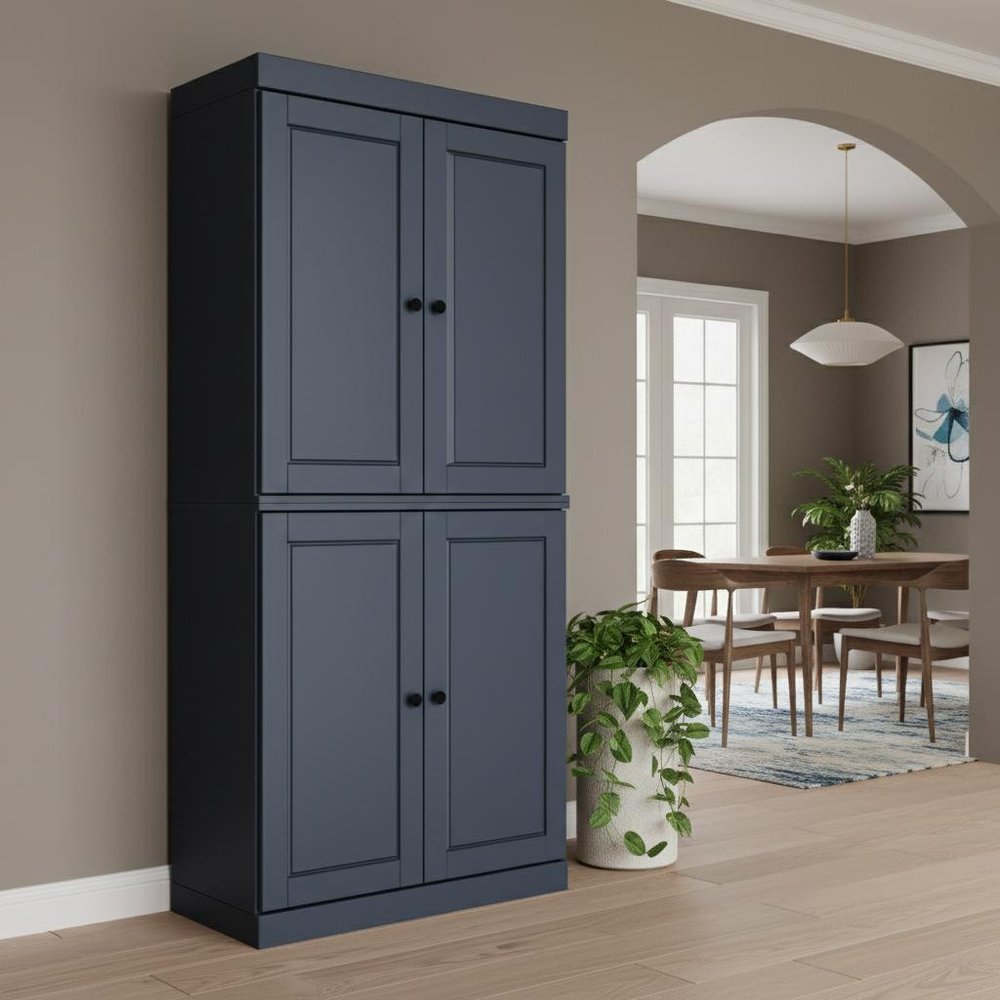 Yellow Solid Wood Four Door Pantry or Storage Closet - 72-inch