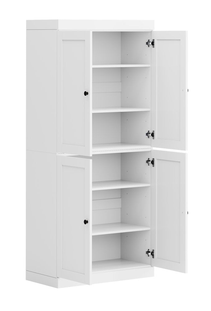 White Solid Wood Four Door Pantry or Storage Closet - 72-inch