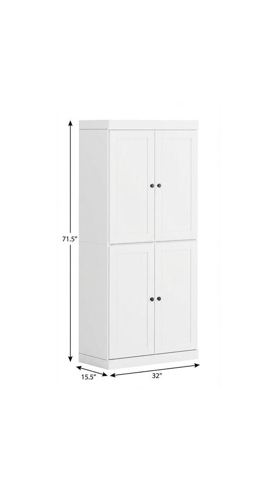 White Solid Wood Four Door Pantry or Storage Closet - 72-inch