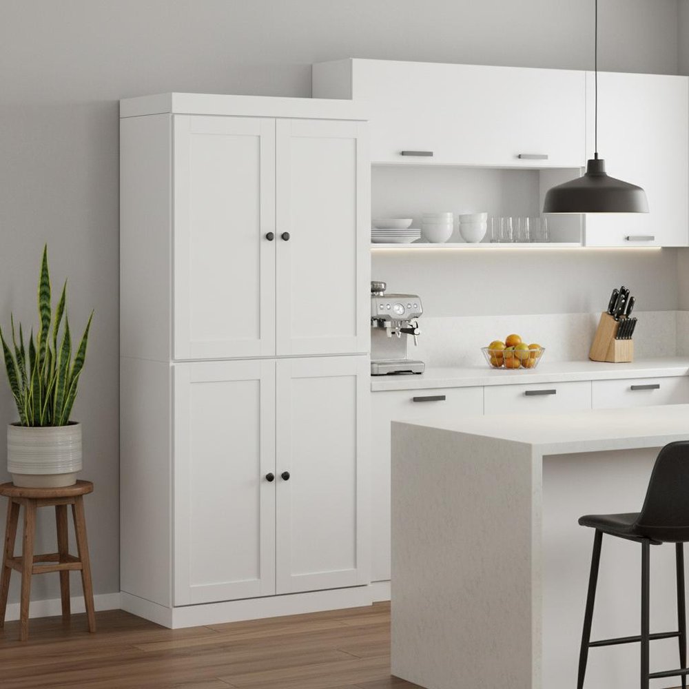 White Solid Wood Four Door Pantry or Storage Closet - 72-inch